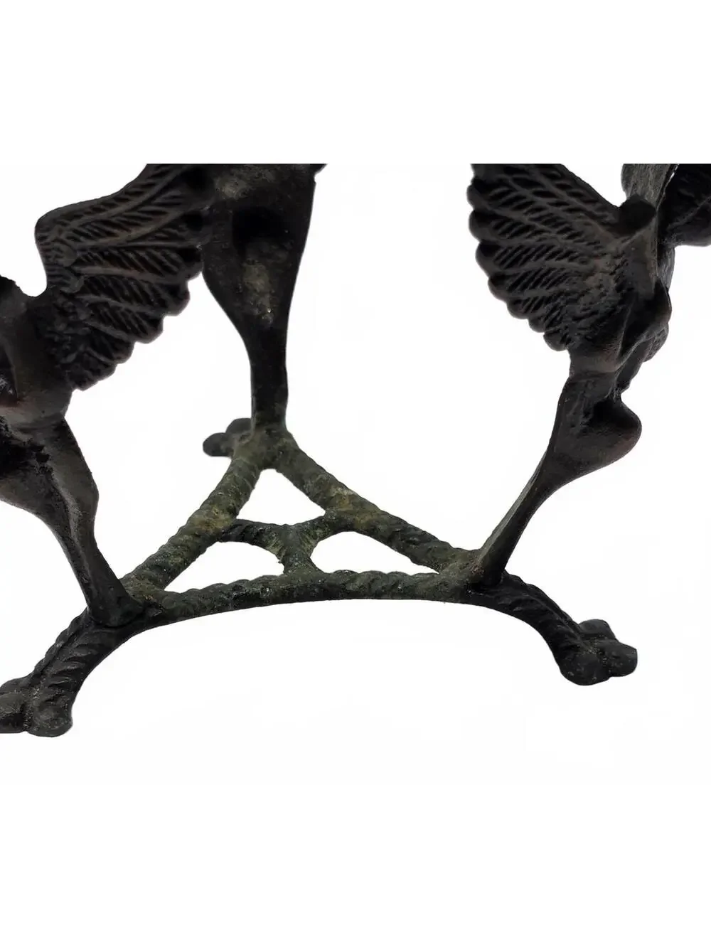Vintage Brass or Bronze Angel Bowl Stand Verdigris Tripod Pedestal